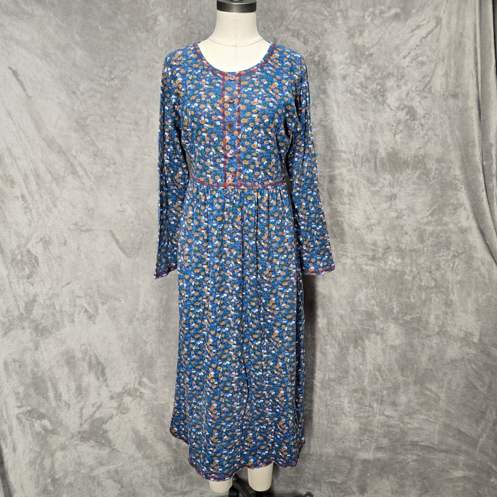 Michael Carrie Blue Floral Cottagecore Midi Dress Women S Prairie Boho‎ Stretchy